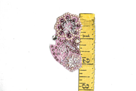 Beaded Pearl Floral Applique Pink 2.25 x 1.25