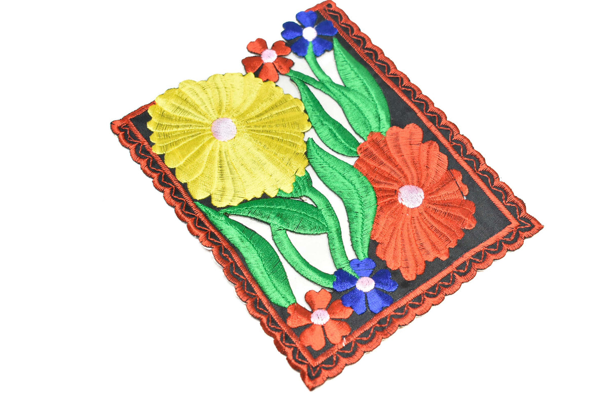 Embroidered Floral Applique Square Sew-On 6 x 5
