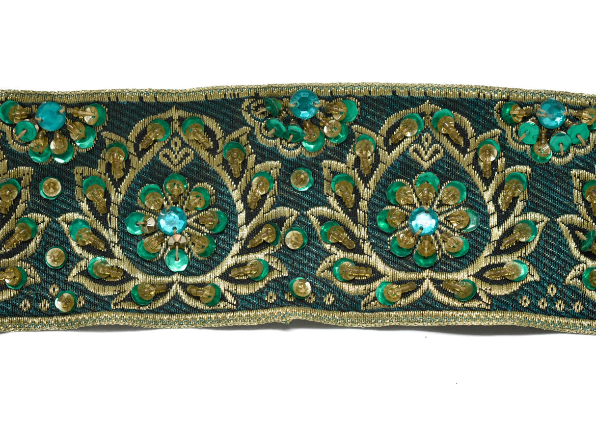 Embroidered Jacquard Trim with Sequins