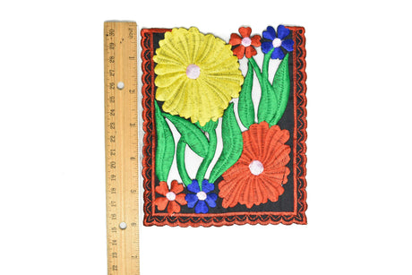 Embroidered Floral Applique Square Sew-On 6 x 5