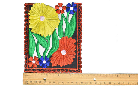 Embroidered Floral Applique Square Sew-On 6 x 5