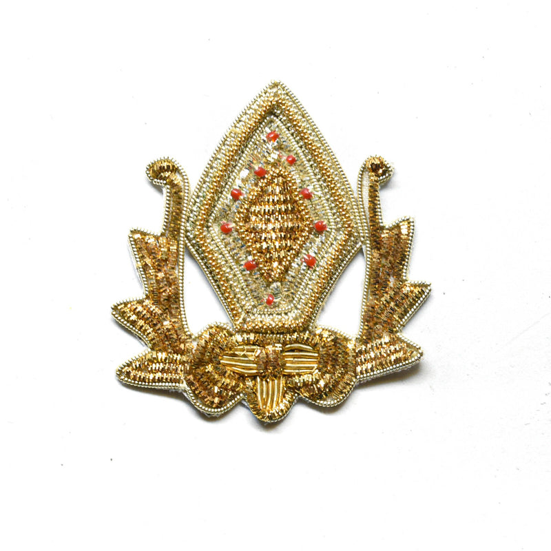 Embroidered Applique Metallic Gold Indian Design 2.50 x 2.75