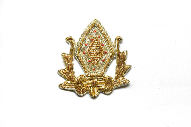 Embroidered Applique Metallic Gold Indian Design 2.50 x 2.75