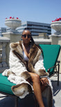 Winter Luxurious Offwhite Faux Fur Fabric - Off-White, Hooded Robe, Long Sleeve, Two Pockets (1 Piece)