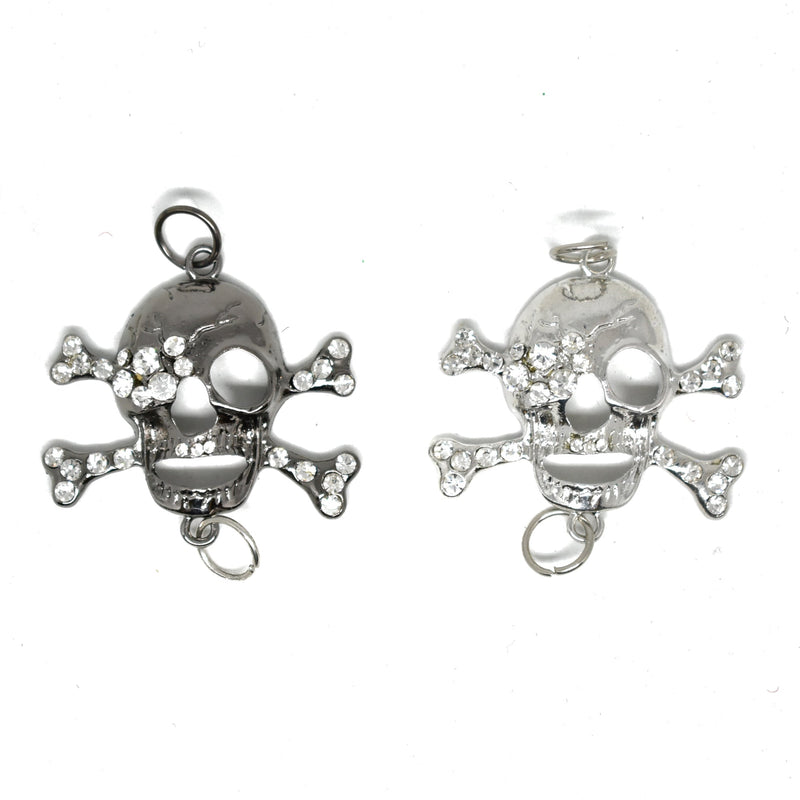 Rhinestone Pirate Skull Connector Charm 2.75"
