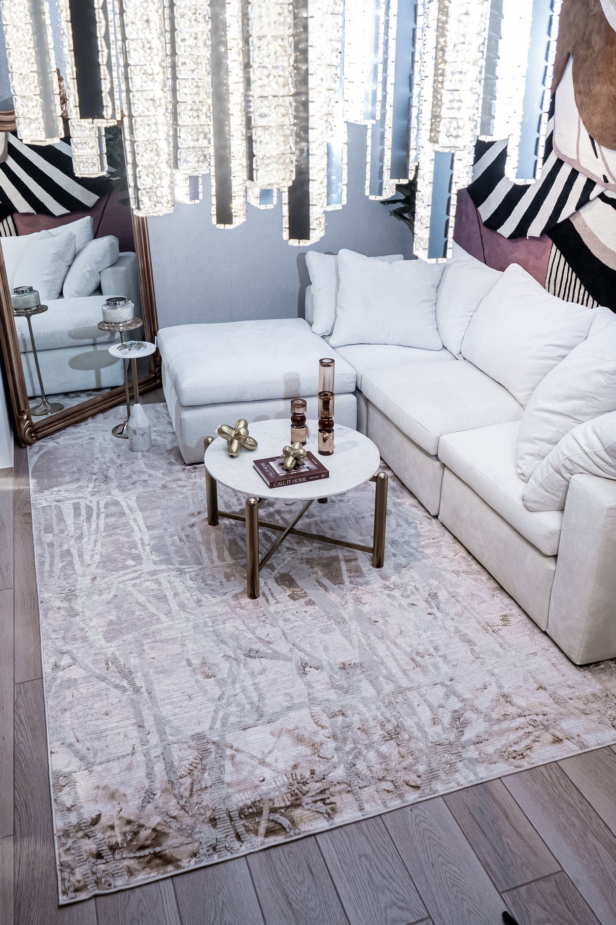KAI 209 Polyester Fabric - Cream Rug With Subtle Bronze Abstract Design, Machine Made, Cotton Backing (3 Sizes)