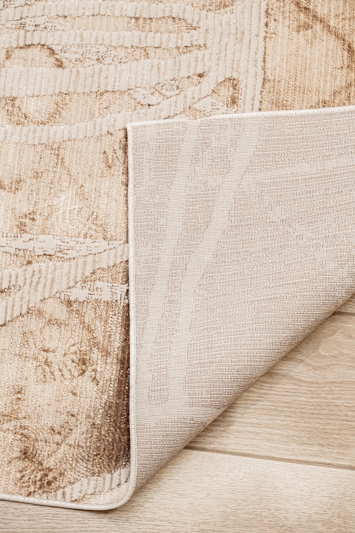 KAI 209 Polyester Fabric - Cream Rug With Subtle Bronze Abstract Design, Machine Made, Cotton Backing (3 Sizes)
