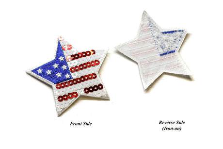 Sequin Star Patch American Flag 3" Sew-On