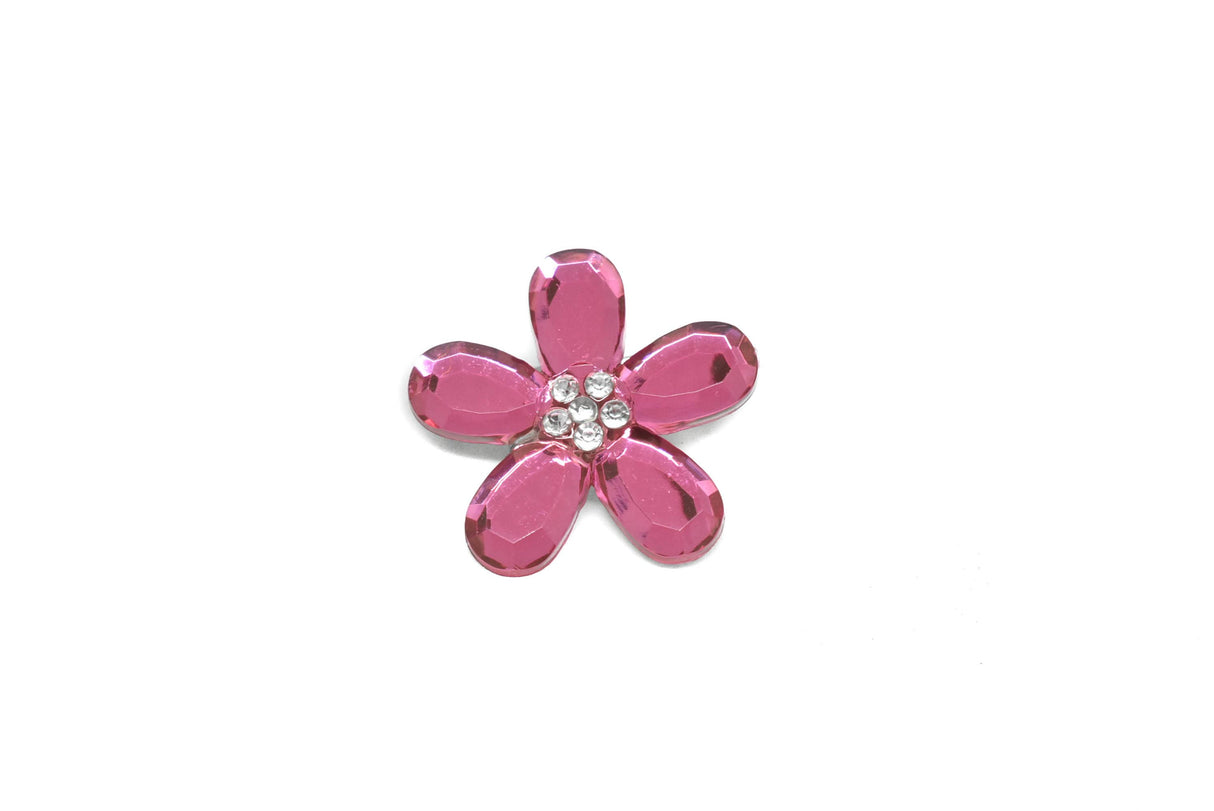 Flower Rhinestone Brooch Fuchsia Pink 1.50"