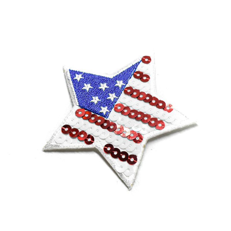 Sequin Star Patch American Flag 3" Sew-On