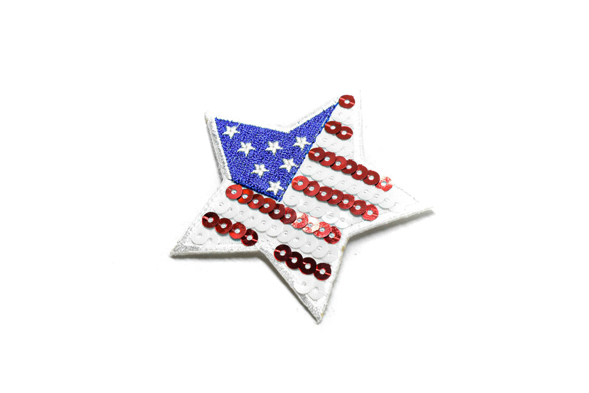Sequin Star Patch American Flag 3" Sew-On