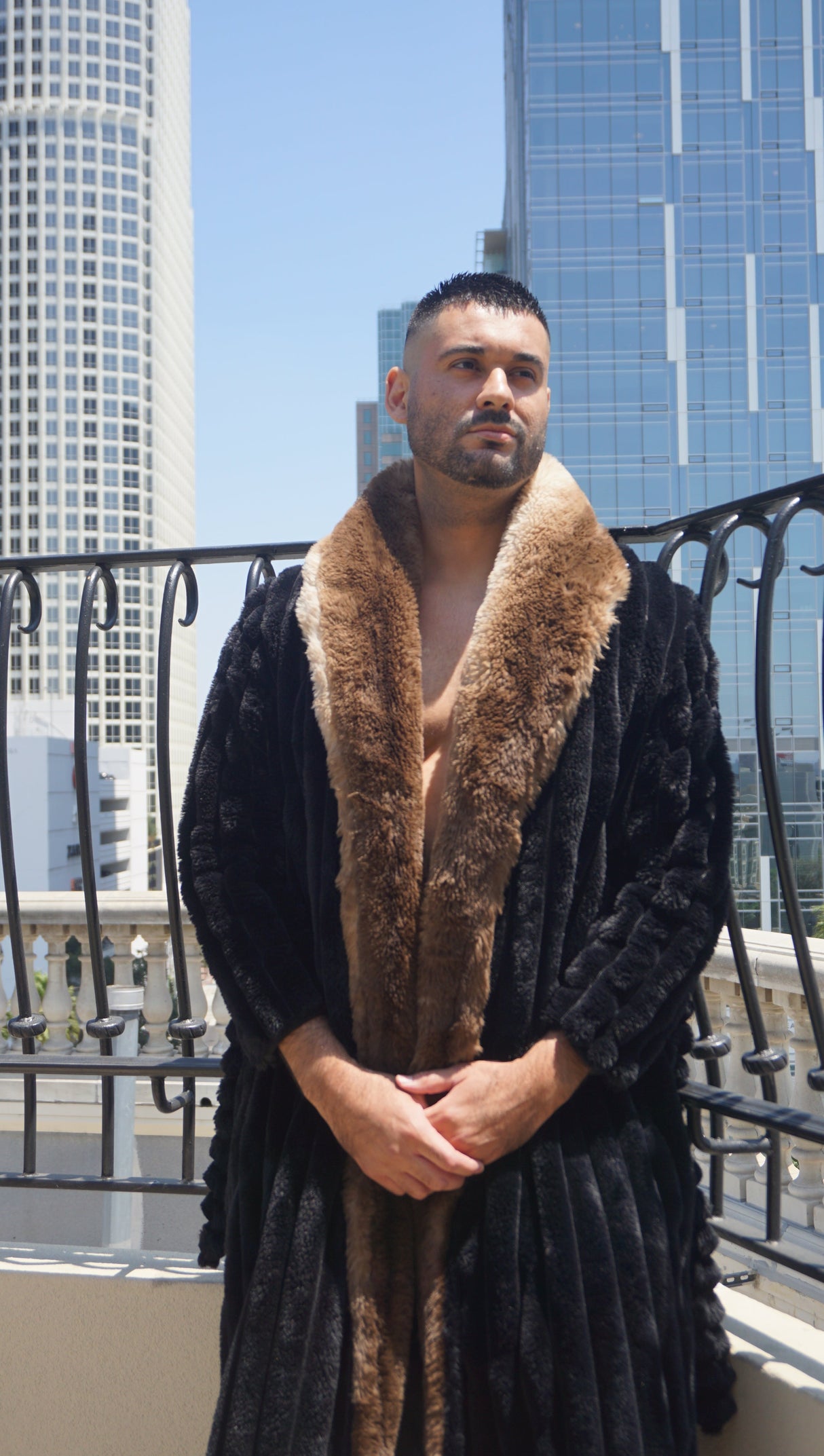 Faux Fur Long Sleeve Robe Coat Black - Plush Black Faux Fur Fabric, Long Sleeve, 100 Percent Polyester (1 Piece)
