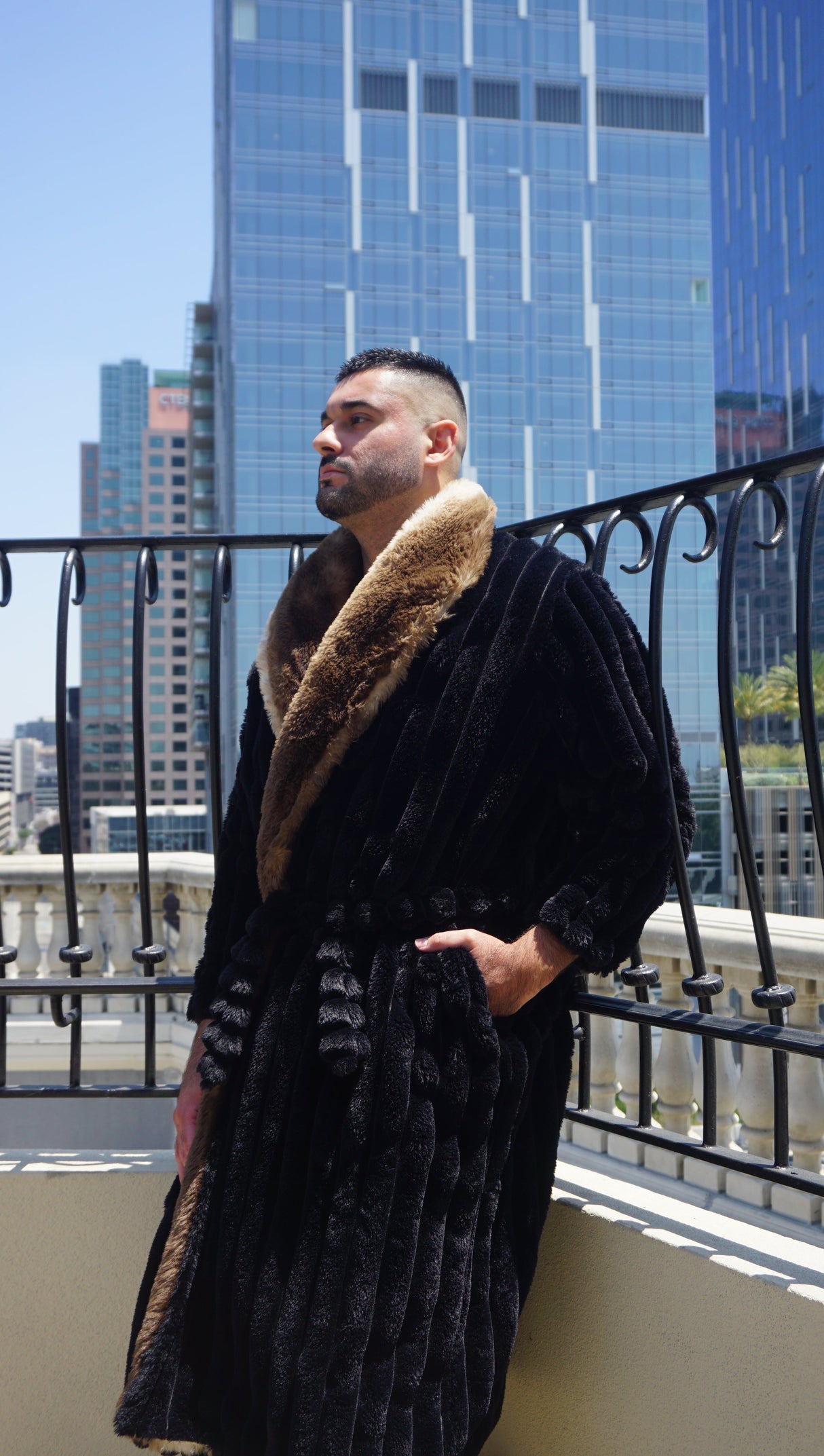 Faux Fur Long Sleeve Robe Coat Black - Plush Black Faux Fur Fabric, Long Sleeve, 100 Percent Polyester (1 Piece)