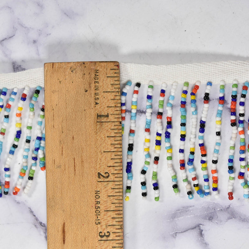 Beaded Fringe Trim White Multi-Color 2 3/8"