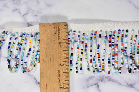 Beaded Fringe Trim White Multi-Color 2 3/8"