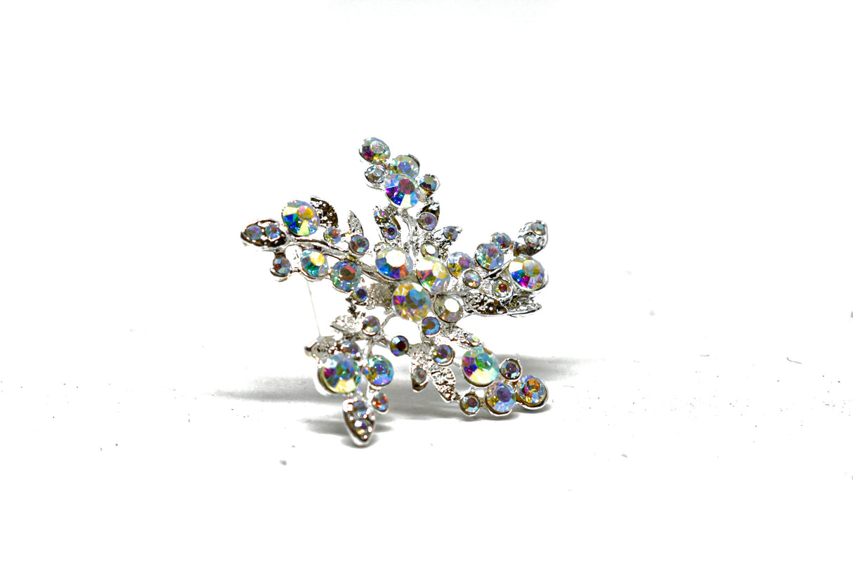 Rhinestone Flower Brooch Aurora Borealis 2"