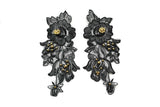 Embroidered Organza Floral Applique Black Pair
