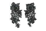 Embroidered Organza Floral Applique Black Pair