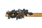 Embroidered Organza Floral Applique Black Pair