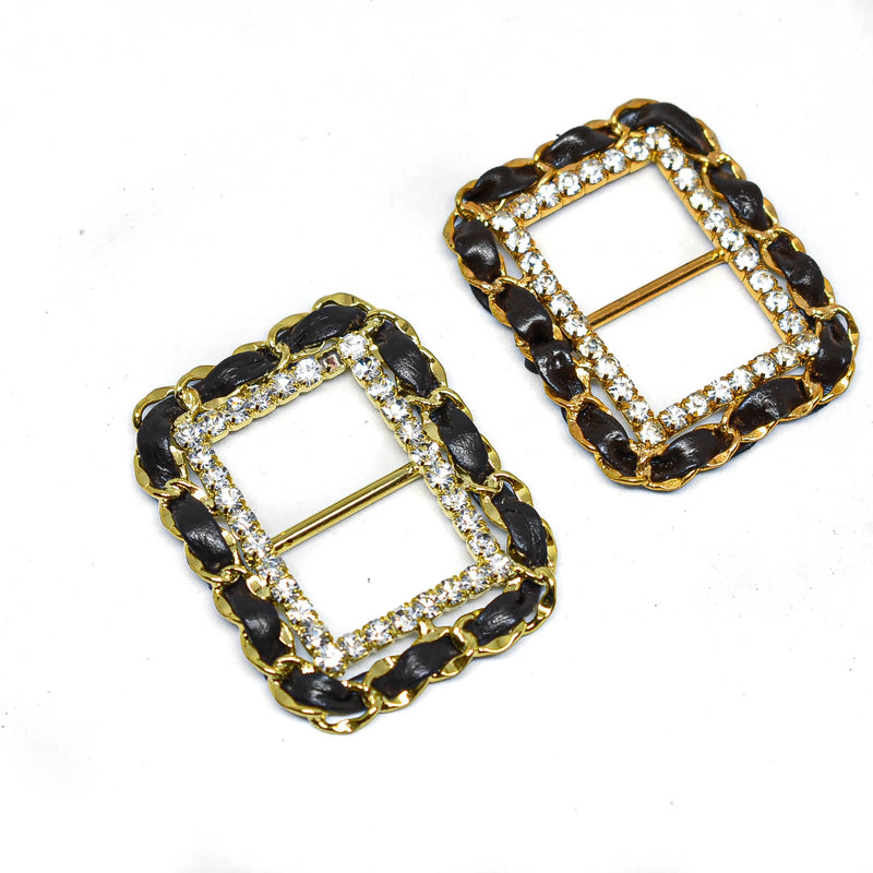Rhinestone Ribbon Slider Buckle Gold