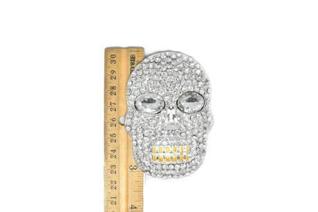 Rhinestone Skull Brooch 3.25 x 2.25