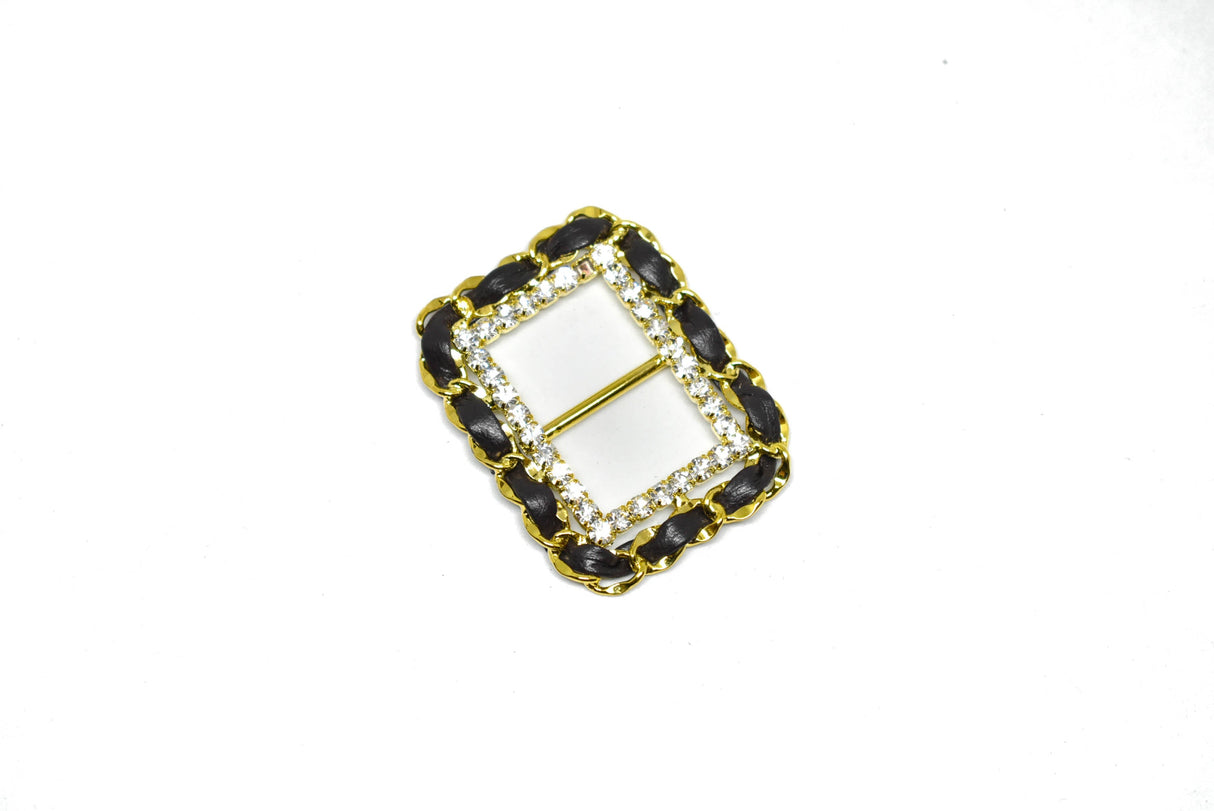 Rhinestone Ribbon Slider Buckle Gold
