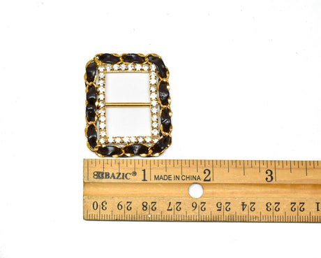 Rhinestone Ribbon Slider Buckle Gold