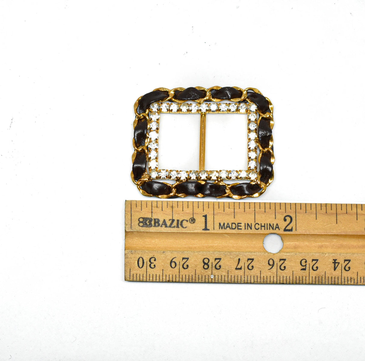 Rhinestone Ribbon Slider Buckle Gold