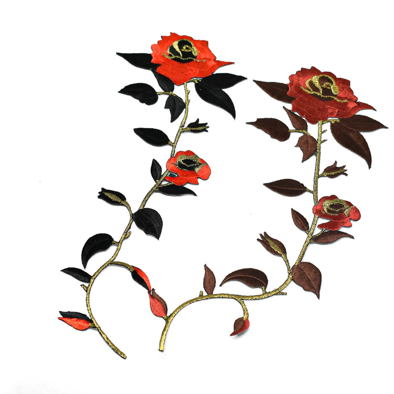 Embroidered Flower Applique Red Rose