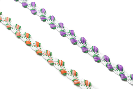 Floral Gimp Trim 0.38" White Tape