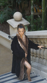 Faux Fur Long Sleeve Robe Coat Black - Plush Black Faux Fur Fabric, Long Sleeve, 100 Percent Polyester (1 Piece)