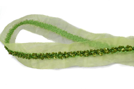 Beaded Sequins Organza Trim 1.50"