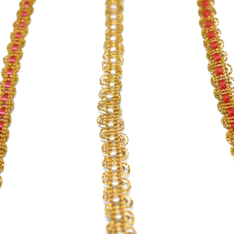 Gimp Trim Metallic Gold on Coral Red 3/8"