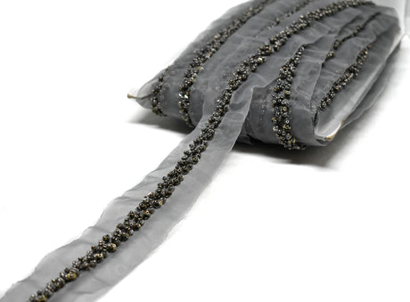 Beaded Sequins Organza Trim 1.50"