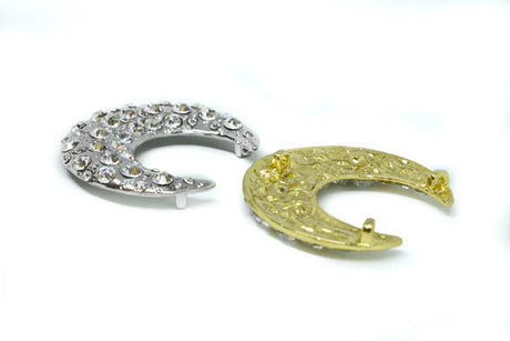 Rhinestone Brooch Crescent Moon 2"