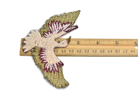 Embroidered Bird Iron-On Patch Pink Gold