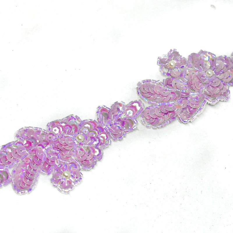 Floral Sequins Beaded Trim Pink 1.50"