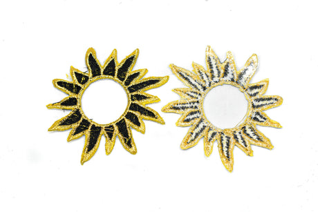 Embroidered Applique Gold Black Sun 2.75"