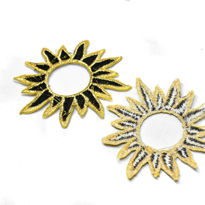 Embroidered Applique Gold Black Sun 2.75"