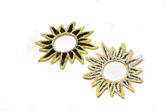 Embroidered Applique Gold Black Sun 2.75"