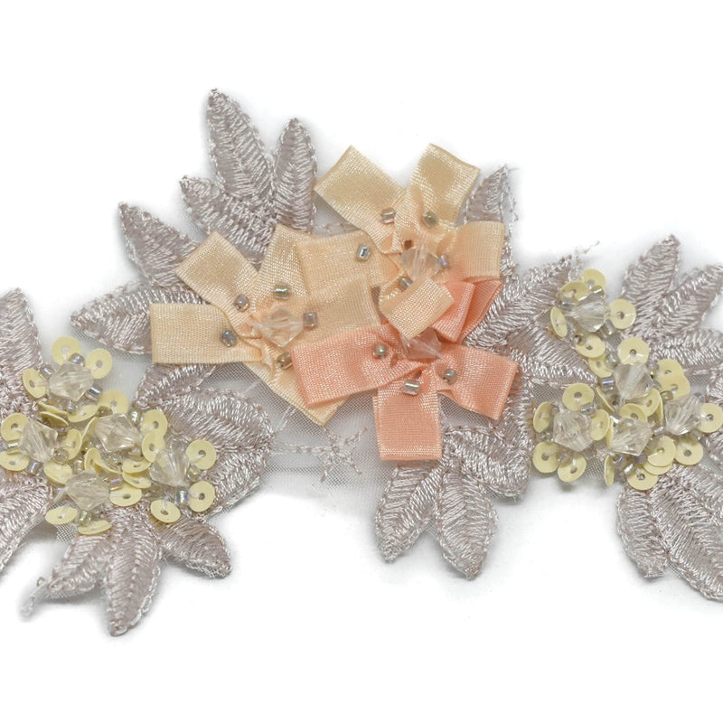 Embroidered Applique Floral Beaded Organza