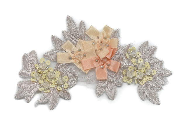 Embroidered Applique Floral Beaded Organza