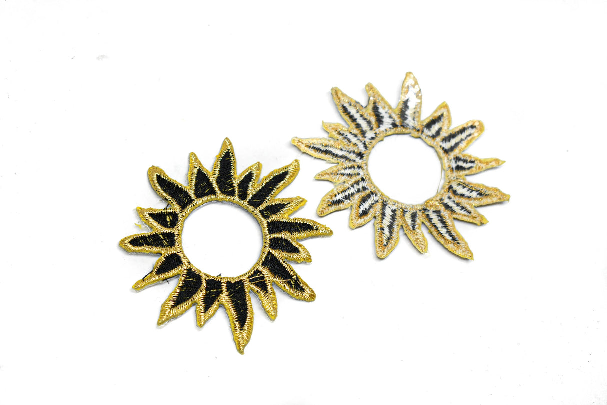 Embroidered Applique Gold Black Sun 2.75"