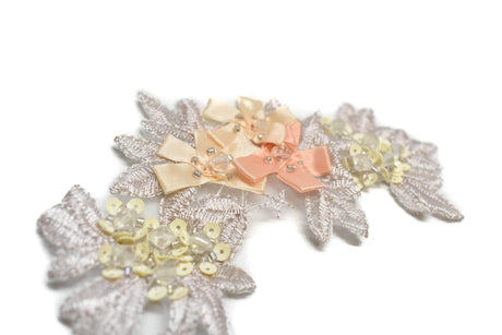 Embroidered Applique Floral Beaded Organza
