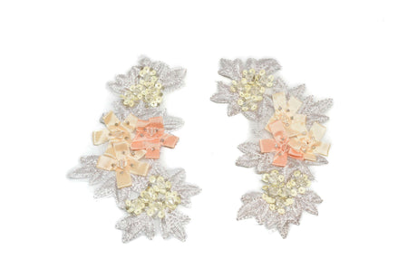 Embroidered Applique Floral Beaded Organza