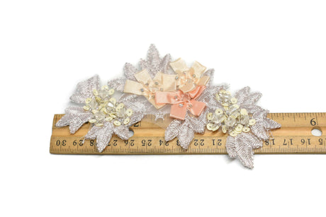 Embroidered Applique Floral Beaded Organza