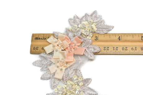 Embroidered Applique Floral Beaded Organza