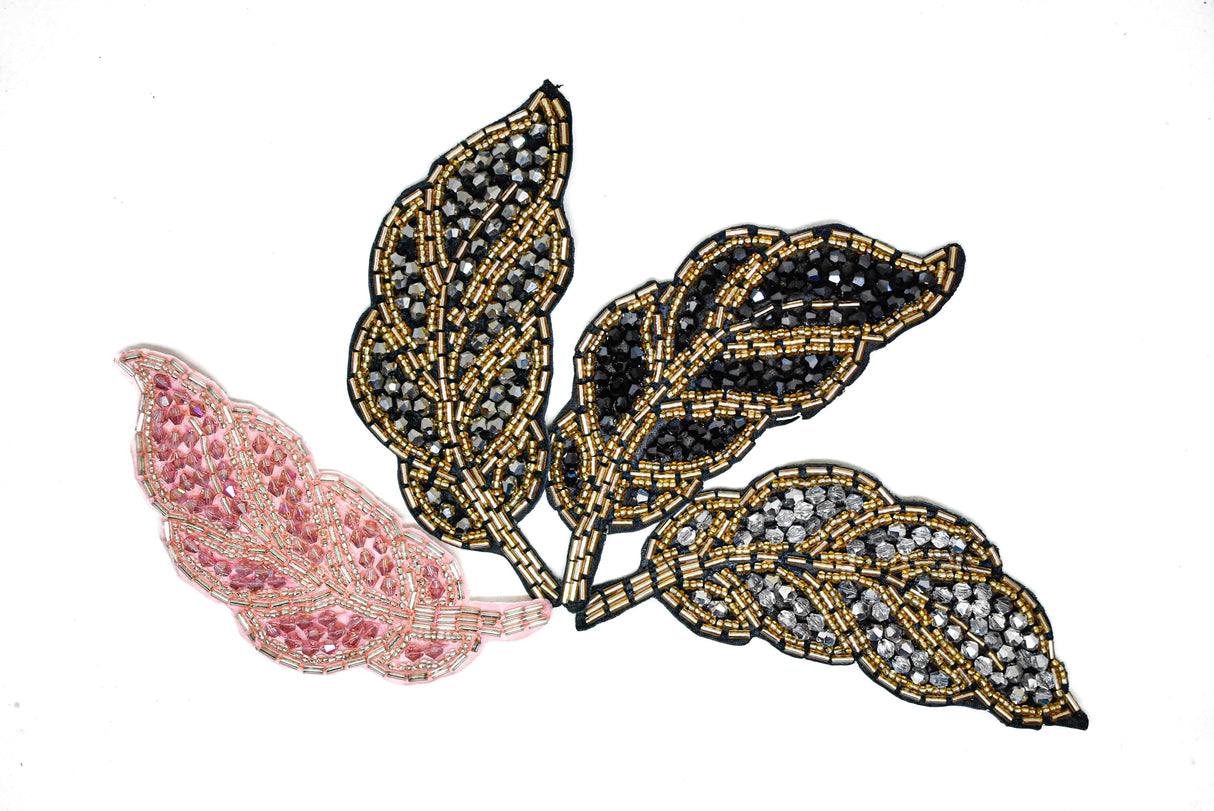 Leaf Rhinestone Beaded Applique