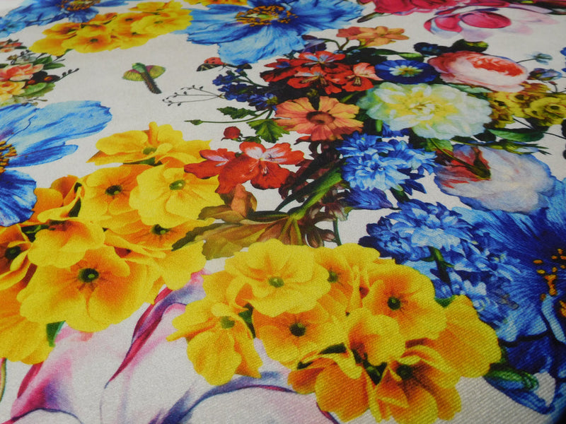 1 Yard Hot Pink Yellow Blue Silver Multicolor Floral Stretch Velvet Fabric for Fashion Drapes 60 Inch Width