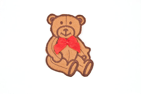 Embroidered Teddy Patch Red Bow 3.25 x 2.50